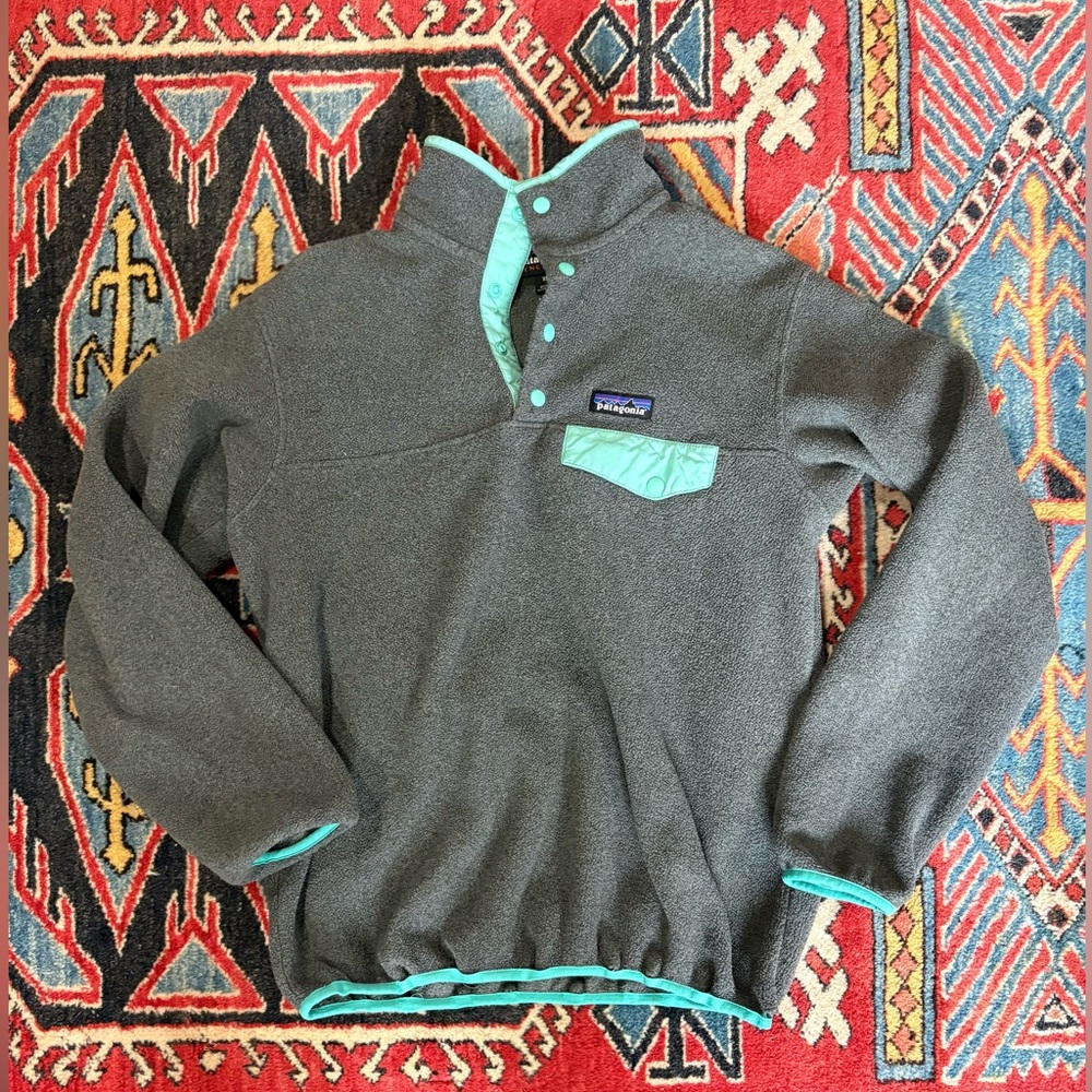 Patagonia Gray and Teal Synchilla Pullover